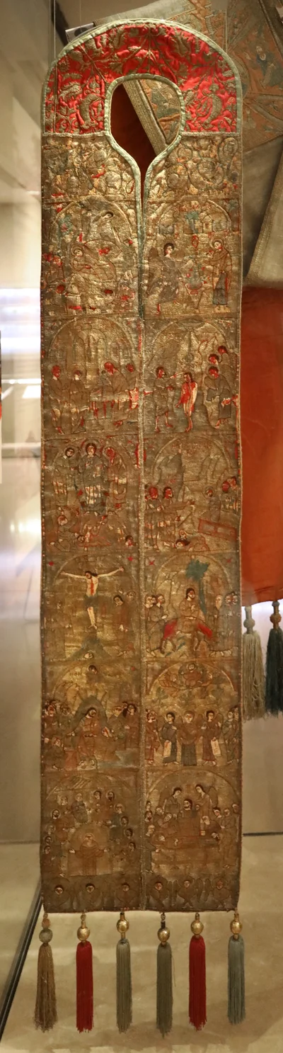 A Greek epitrachelion of the 16th century embroidered with the Twelve Great Feasts. Leimonos Monastery, Lesbos