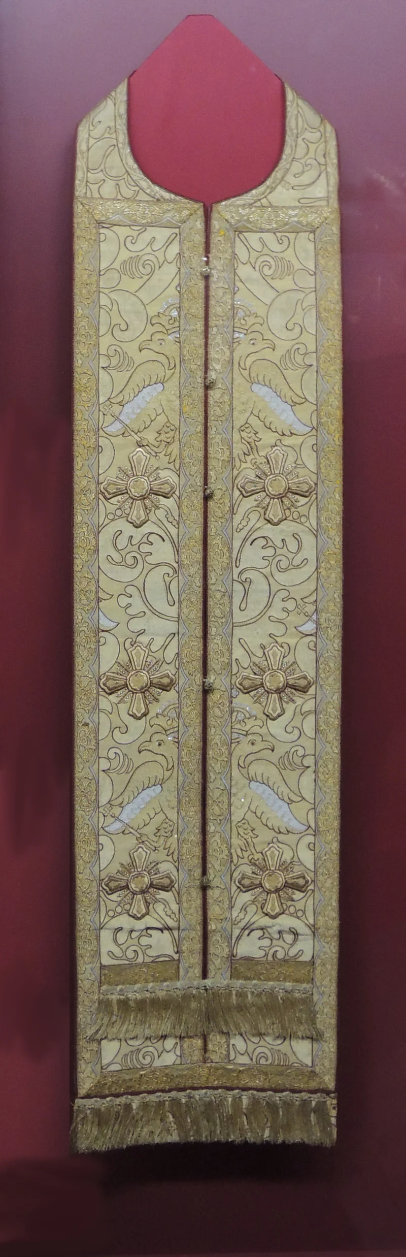 Two sewn strips with crosses, buttons and fringe; vestment of 1896. Moscow Kremlin Museums
