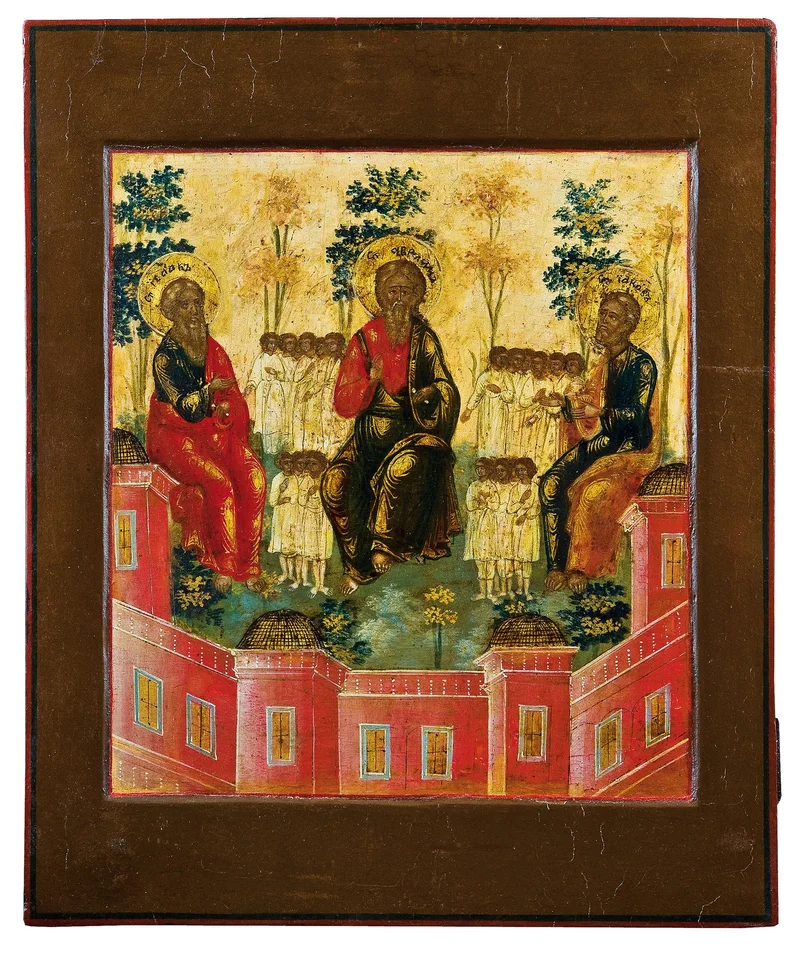 Авраам, Исаак и Иаков в раю, с душами праведных на руках. Русская икона XVIII века