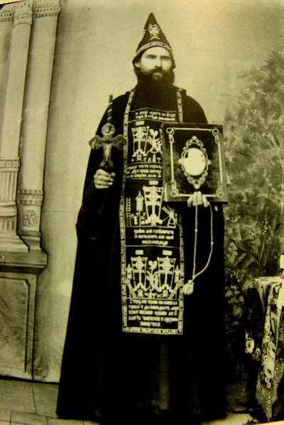 The pointed koukoulion and the analavos of an Athonite schema-monk. Photograph from the 1850s