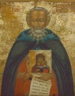 Прп. Авраамий Галичский с иконой Божией Матери в руках