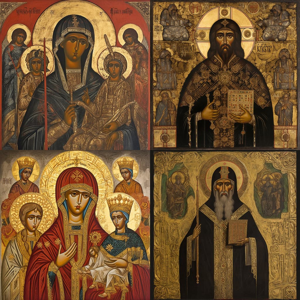 ОШИБКА: коллаж из 4 разных не связанных между собой изображений, похоже на сгенерированное/подборочное изображение, не икона