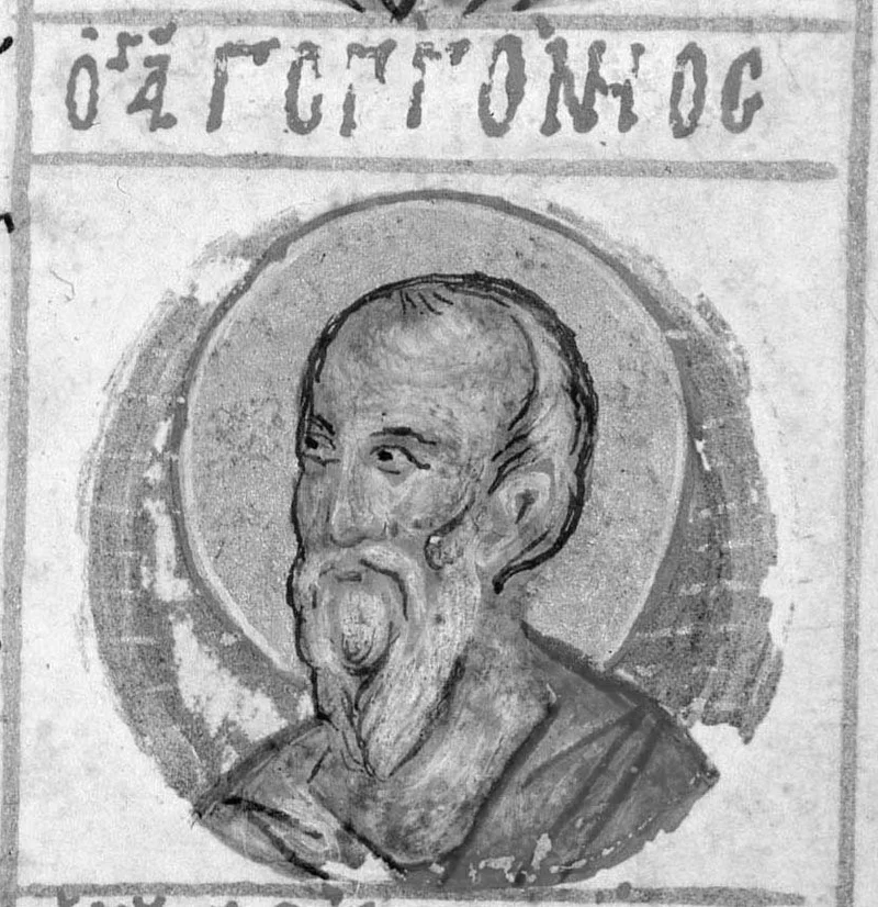 Медальон-миниатюра с надписью «Ο ΑΓ(ΙΟΣ) ΓΕΡΓΟΝΙΟΣ» — погрудное изображение святого старца