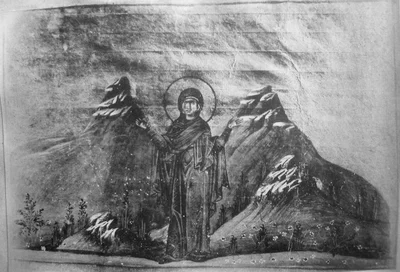 Прп. Фекла в горах (фреска)