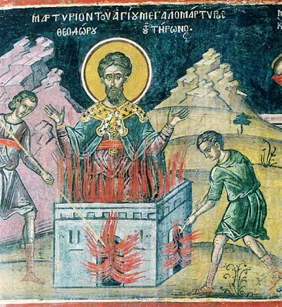 Икона с надписью «ΘΕΟΔΩΡΟΣ ΤΗΡΩΝ» — святой воин с крестом и мечом