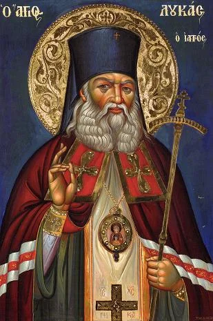 Греческая икона с надписью «Ο ΑΓΙΟΣ ΛΟΥΚΑΣ Ο ΙΑΤΡΟΣ» («Святой Лука Врач») — устойчивый эпитет именно свт. Луки Крымского