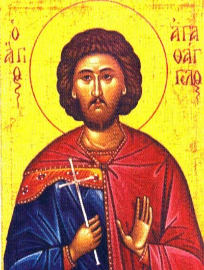 Греческая икона с надписью «Ο ΑΓΙΟΣ ΑΓΑΘΑΓΓΕΛΟΣ»