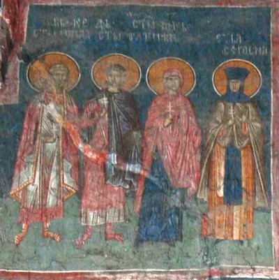 Фреска, крайняя правая фигура подписана «ЕѸГРОСИНА» — подлинное изображение