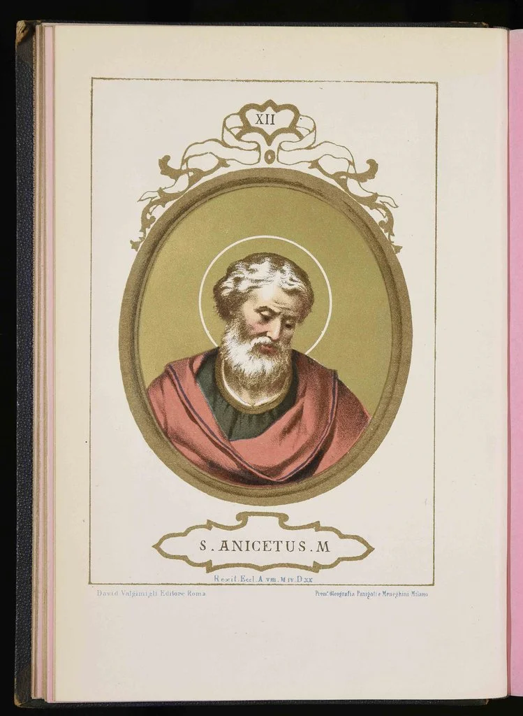 Гравюра с подписью «S. ANICETUS M.» — святитель Аникита, папа Римский